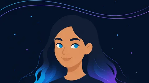 Ilustración de Aurora, agente de atención de Boreas: una mujer de cabello largo con reflejos azules y violetas sobre un cielo nocturno