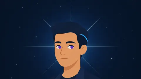 Ilustración de Vega, agente de voz de Boreas: un hombre sonriente frente a una estrella brillante en el cielo nocturno